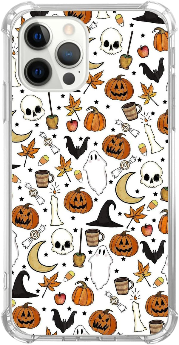 Autumn Fall Leaves Pumpkin Pattern Case for iPhone 14 Pro Max, Retro Halloween TPU Bumper Cover for Women Men