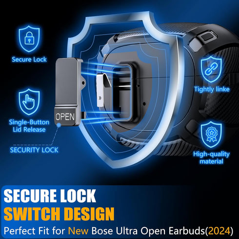 Bose Ultra Open Earbuds Case Cover (2024) with Cleaner Kit, Military Hard Cover with Lock and Keychain for Accessories