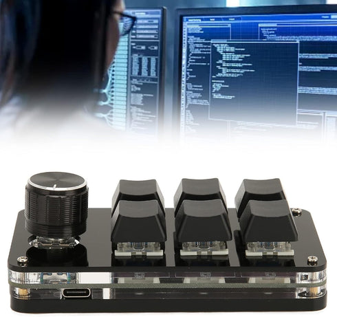 One Hand Macro Mechanical Keyboard, 6 Key Mini Keypad with Knob, DIY Programmable for Gaming and Designers