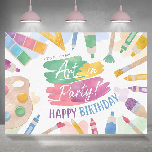 Happy Birthday Backdrop Painting, Let's Put The Art in Party Background for Photography, 7x5ft Decoration Supplies