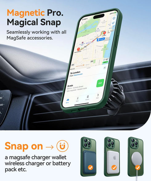 CANSHN Magnetic Case for iPhone 15 Pro Max, Full Camera Protection, Compatible with MagSafe - Deep Green