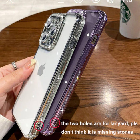 Clear Glitter Case for iPhone 15 Plus, Luxury Bling Sparkly Diamond Rhinestone with Camera Protector Soft TPU Plating Bumper Slim Transparent Women Girls Case for iPhone 15 Plus 6.7" (Pink)