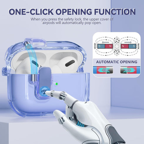 Inesore Clear Case for AirPods Pro 2nd Generation with Safety Lock, Magsafe One Click Open Function, Blue