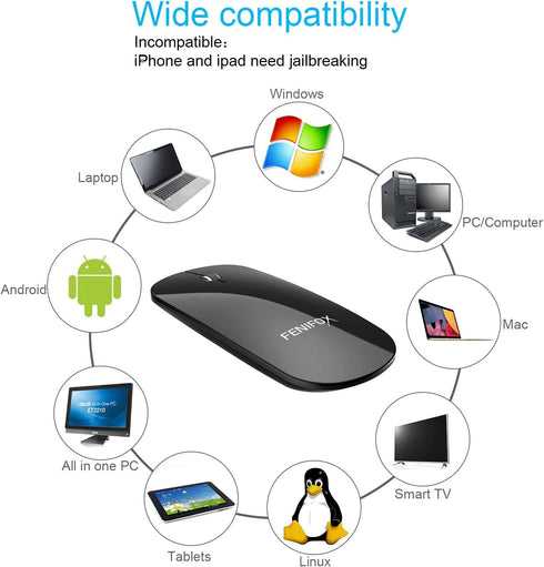 FENIFOX Slim Mini Bluetooth Mouse - Whisper-Quiet Portable Wireless Mice, Rechargeable, Compatible with Laptop, PC,