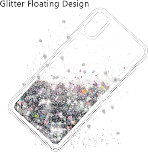 iPhone XR Case, Silver Bling Flowing Liquid Floating Sparkle Colorful Glitter TPU Double Layer Protective Phone Case