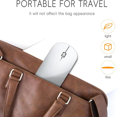 Slim Mini Bluetooth Mouse, Portable Flat Wireless Rechargeable Mouse, Ultra-Thin, Compatible with Laptop, PC, Tablet