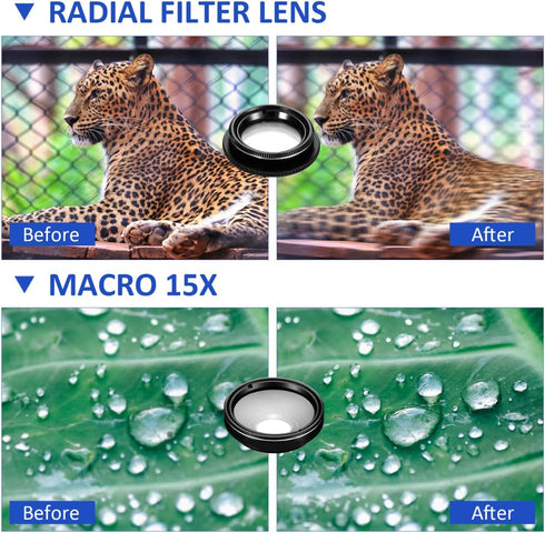 KALLORY 1Set Mobile Phone Lens Camera Lens Kit with Wide Angle Macro Fisheye and More Compatibility for Stunning