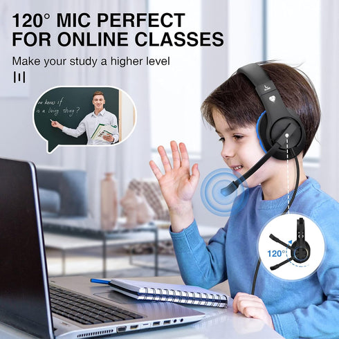 ShinePick Kids Over-Ear Gaming Headphones with Microphone and Volume Control for Kids Teens Online School (Blue)