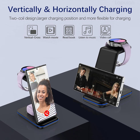 Fast Wireless Charging Station for Samsung/Android, Compatible with Galaxy S24/S23+/S22/Z Flip 6/5, Watch7/6/5/Pro