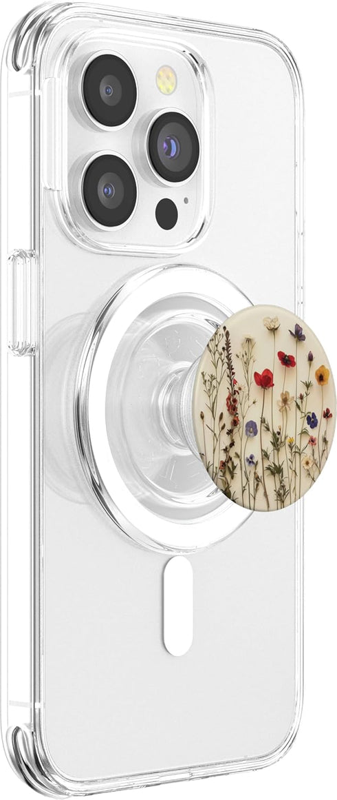 Boho Wildflower Aesthetic Mixed Flowers Pressed Flower PopSockets MagSafe PopGrip for iPhone Beige