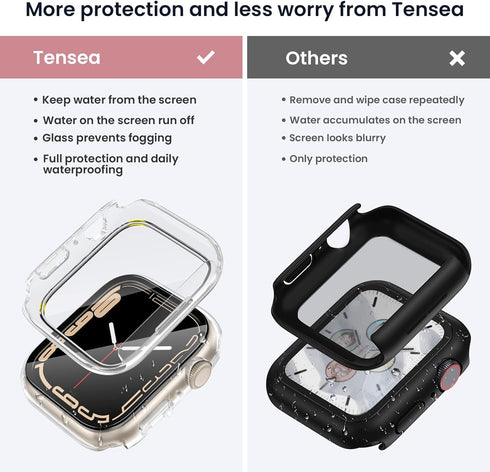 Tensea for Waterproof Apple Watch Screen Protector Case Series 9 8 7 41mm Accessories, iWatch Protective PC Face Cover Built-in Tempered Glass Film, Sweatproof Bumper for Women Men, 41 mm