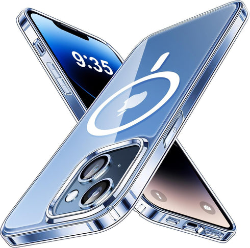 Clear Magnetic Slim Case for iPhone 13 & 14 - 10FT Military Grade Protection, MagSafe Compatible (6.1")