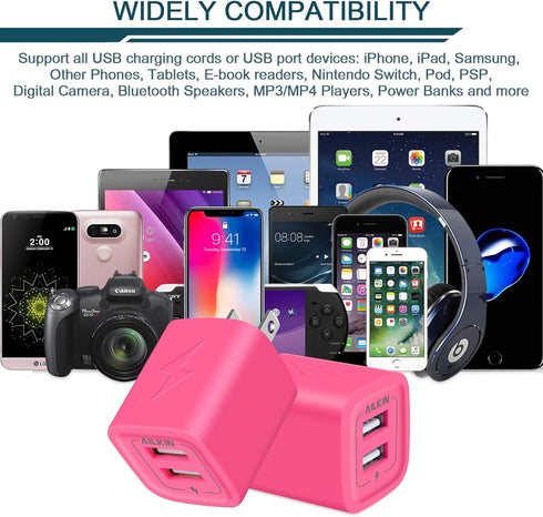 AILKIN Wall Charger, USB Plug Fast Charging Block, 2 Port Travel Brick Power Adapter Cube for iPhone 15/14/13/12
