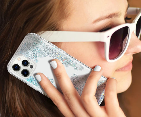 Coolwee Clear Glitter Compatible with iPhone 12 Pro Max Case, Thin Flower Cute Crystal Lace Bling Protective Cover