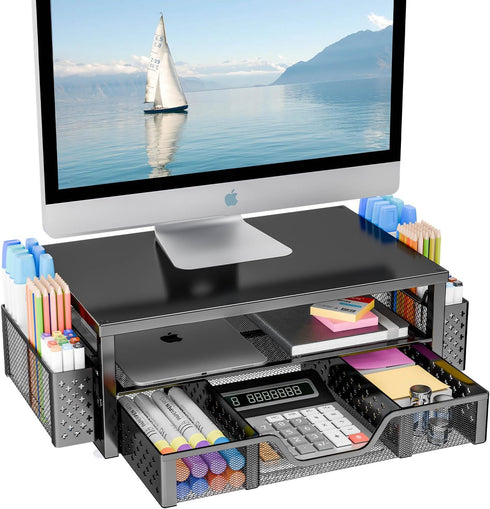 Simple Trending Desk Organizer and Accessories, 2-Tier Computer Monitor Stand Riser with