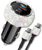 Bling USB C Car Charger, 48W PD + QC Dual Port Fast Charging Adapter with 3.2FT Cable