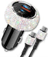 Bling USB C Car Charger, 48W PD + QC Dual Port Fast Charging Adapter with 3.2FT Cable