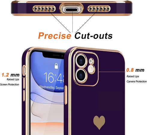 Teageo iPhone 11 Case for Women, Cute Love-Heart Luxury Bling Plating Soft Back Cover with Full Camera Protection -