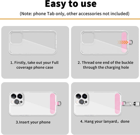Phone Tether Tab for iPhone, Cell Phone Lanyard Patch, Replacement Strap for All Full Phone Cases (Pink)