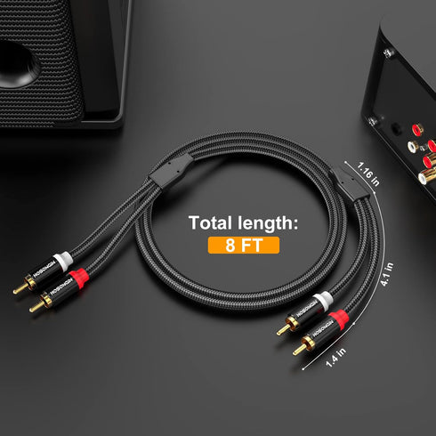 HOSONGIN RCA Cables 8FT 2 Pack - Hi-Fi Sound Nylon Braided Shielded 2-Male to 2-Male RCA Audio Stereo Cable