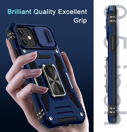 DEERLAMN iPhone 12 Case with Slide Camera Cover + Screen Protector (2 Packs), Military Grade Shockproof Protective