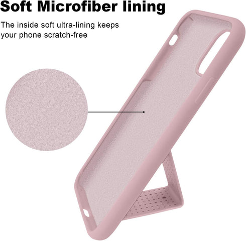 LAUDTEC Silicone Kickstand Case for iPhone 11, Flexible Soft Liquid Silicone Cover with Metal Kickstand (Pink)