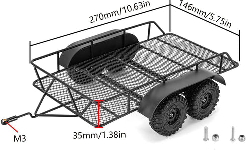 1/18 TRX4M K10 F150, 543g/each INJORA RC Trailer for Hauling Behind Car - Metal Hitch Mount Trailer for RC Crawler