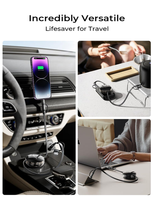 LISEN 60W PD3.0 Fast Retractable Charger, 5-in-1 Lightning Cable for MacBook Pro Air, Samsung Galaxy S24 S23 S20,