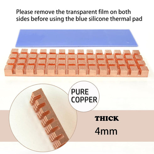 M.2 2280 SSD Heatsink Copper Kit, 67x18x4mm Cooler Heat Sink + Silicone Based Thermal Pad for Cooling M.2 SSD, NVME SSD, SSD