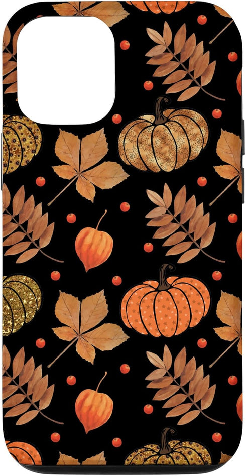 iPhone 12/12 Pro Fall Leaves and Pumpkins Pattern Halloween Autumn Gifts Case