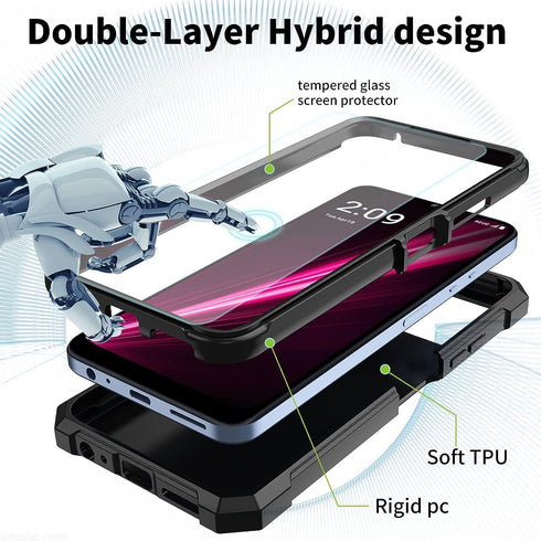 for REVVL 6 5G Phone Case with Screen Protector (Tempered Glass), Slim TPU Rugged Corners Bumper Cover for T-Mobile REVVL 6 5G 2022,Black Leopard Print