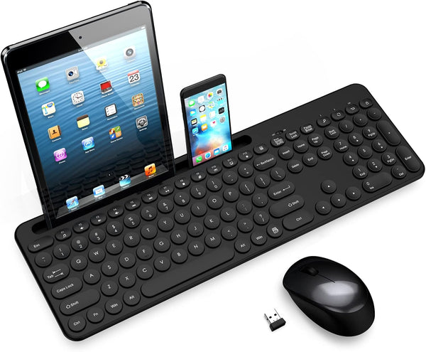 LeadsaiL Wireless Keyboard and Mouse Combo, Full-Sized Computer Keyboard Set with Phone Holder for Windows Laptop