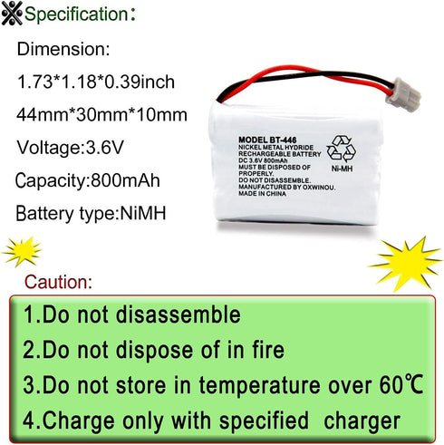 BT446 BT-446 Phone Battery Compatible with Uniden BBTY0503001 BT-1004 BT-1005, 3-Pack, 3.6V 800mAh