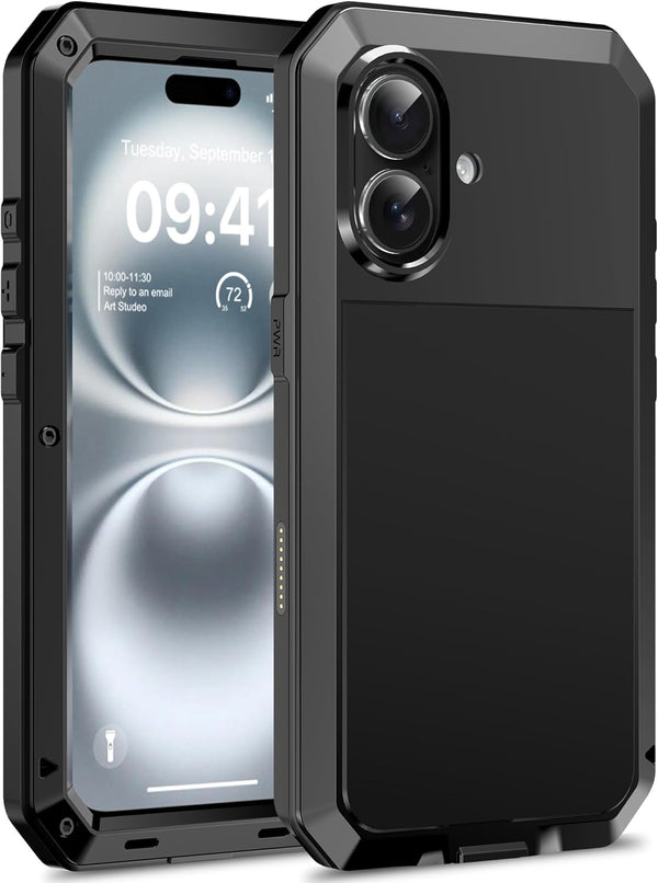 Mangix for iPhone 17 Metal Case,Tempered Glass Luxury Aluminum Alloy Protective Military Bumper