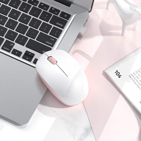 seenda 2.4G Noiseless Wireless Mouse with USB Receiver for PC, Tablet, Laptop - Pink & White