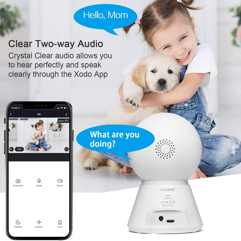 XODO Wireless Security Camera, E6 IP 1080P HD Indoor WiFi Camera for Home Security, Baby Monitor, Night Vision