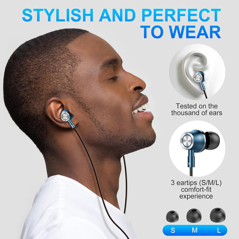 USB C Wired Earbuds with Microphone, Noise Canceling Headset for Laptop, PC, iPad Pro, Samsung, MacBook (Blue)