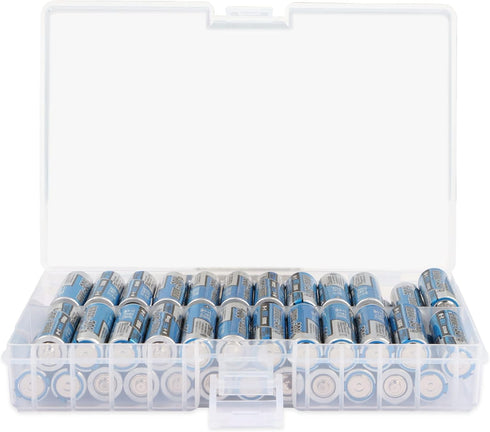 PNGKNYOCN Battery Storage Box, Portable Organizer Holds 48 AA Batteries, Insulative Clear Plastic