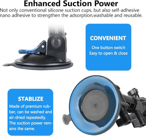 HSU 360/DJI 1/4-20 Car Suction Cup Mount for GoPro/Insta Osmo Action Camera, Car Window Holder with Ball Joint Thread