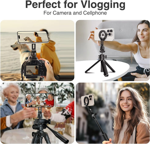 elitehood 360 1/4 180 Aluminum Magnetic Camera Phone Mount with Rotatable Cold Shoe Base, MagSafe iPhone Tripod Mount