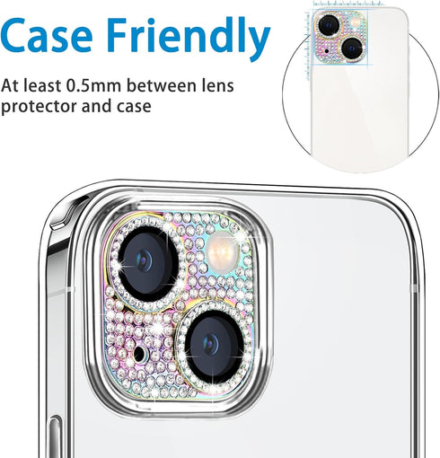 Bling 3D Rhinestone Camera Lens Protector for iPhone 14 & 14 Plus, 9H Tempered Glass, Anti-Scratch, Shockproof,