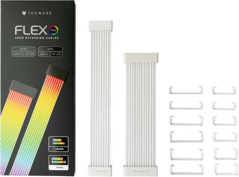 TECWARE Flex RGB PSU Extension Cable Cover Kit, Light Up LED Strip Set for GPU and Motherboard PC Cables