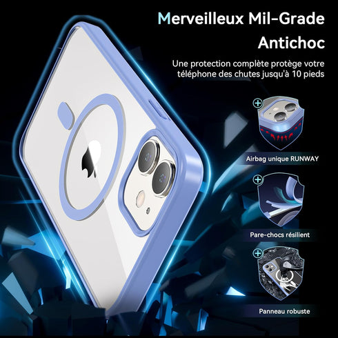 Fin2feel Shockproof Magnetic Case for iPhone 12/12 Pro with Screen Protector, MagSafe Compatible, Light Blue.