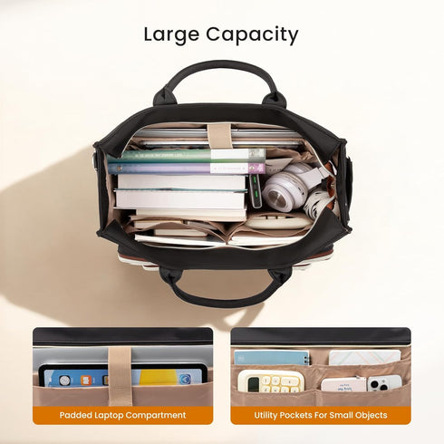 LOVEVOOK Teacher Tote Bag for Women,Laptop bag with Large Cup Holder,Work bag with Accordion File Organizer