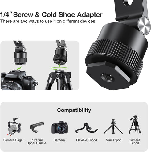 elitehood 360 1/4 180 Aluminum Magnetic Camera Phone Mount with Rotatable Cold Shoe Base, MagSafe iPhone Tripod Mount