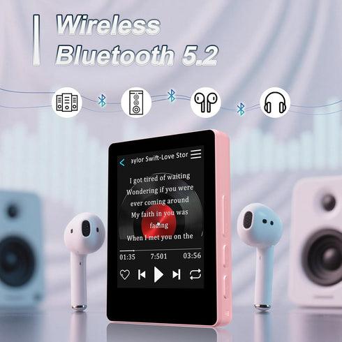 VANSING MP3 32GB MP3 512GB(Pink) Mini HiFi Bluetooth Player for Kids, Portable Audio Player with FM Radio, Digital
