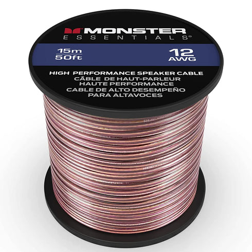 Monster XP 12 Gauge Copper Clad Aluminum Speaker Wire Cable 50 FT Spool - Ideal for Home Cinema and Car Audio