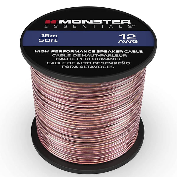 Monster XP 12 Gauge Copper Clad Aluminum Speaker Wire Cable 50 FT Spool - Ideal for Home Cinema and Car Audio