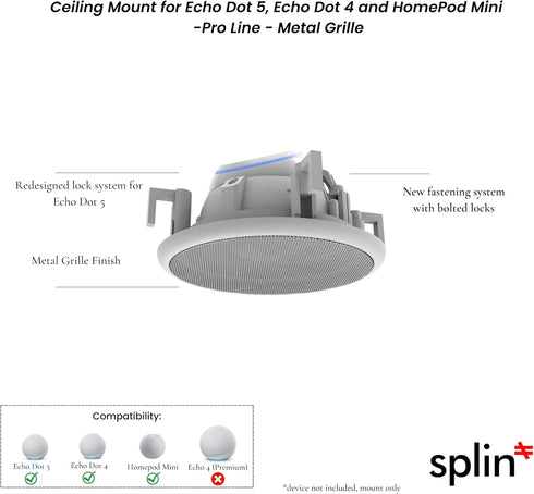 Splin Ceiling Embedded Mount Stand for Smart Speaker Alexa Echo Dot 4th & 5th Gen, Amazon, HomePod Mini, Apple— Pro