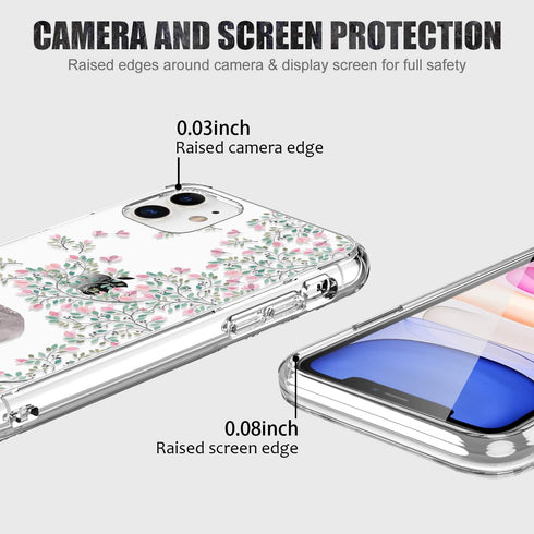 LUHOURI Designed for iPhone 11 Case with Screen Protector, Crystal Acrylic Clear Slim Fit Floral Cover